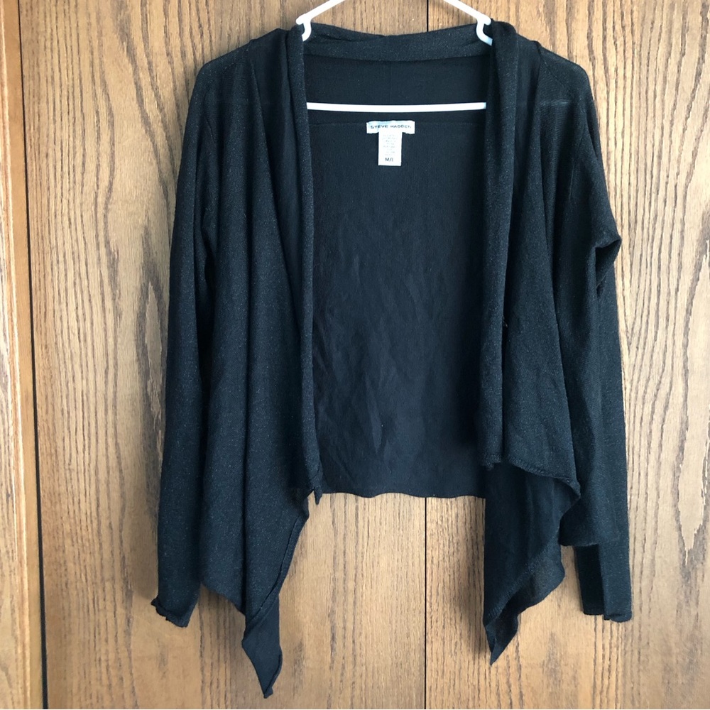 Steve Madden black glittery metallic waterfall open front cardigan size M/L